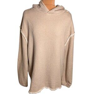 Urban Outfitters Waffle Knit Hoodie Beige Raw Edge Thermal Top Size Small
